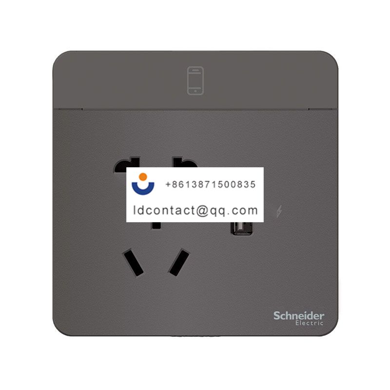 10A 250V 带保护门二/三极插座带2.1A USB插座,荧光灰 Schneider product image